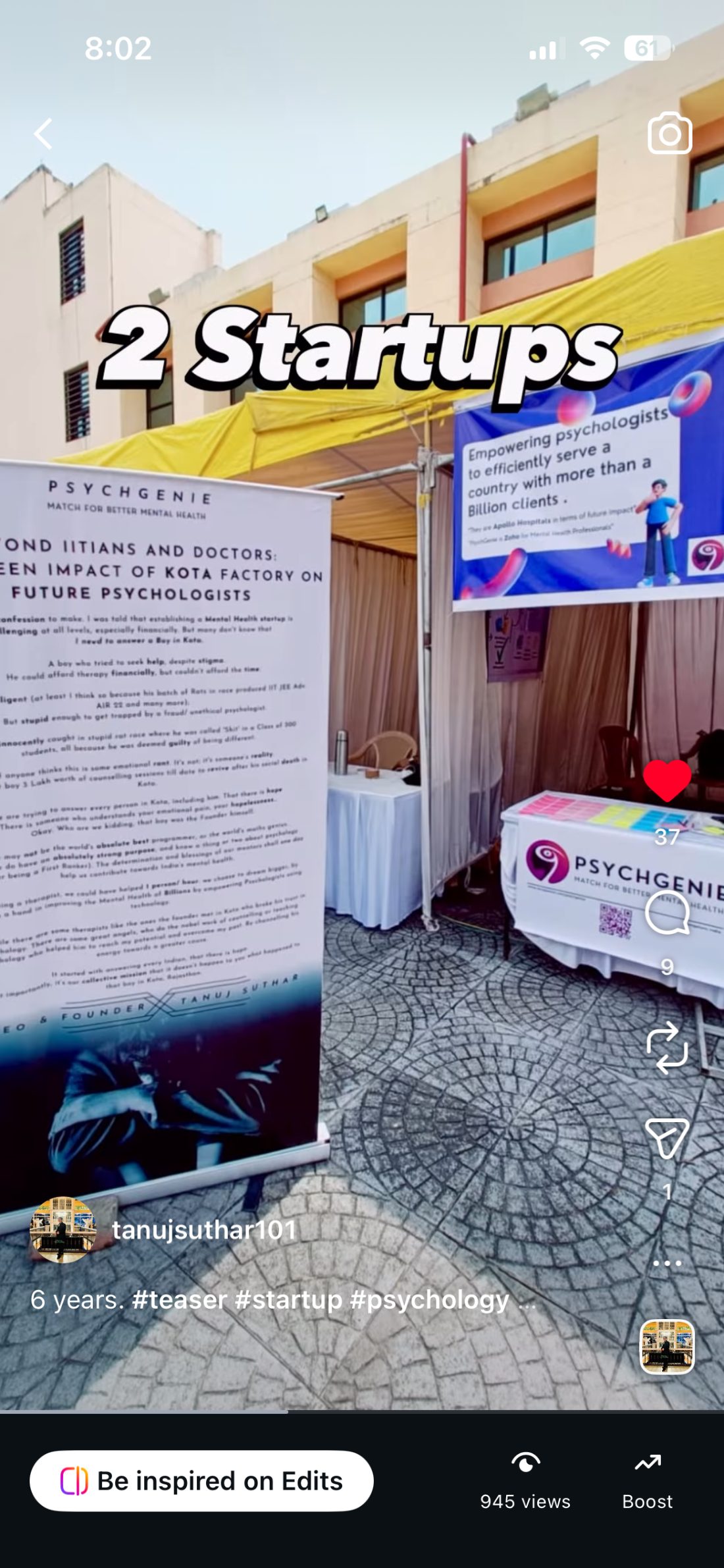 Tanuj's startup booth at a showcase