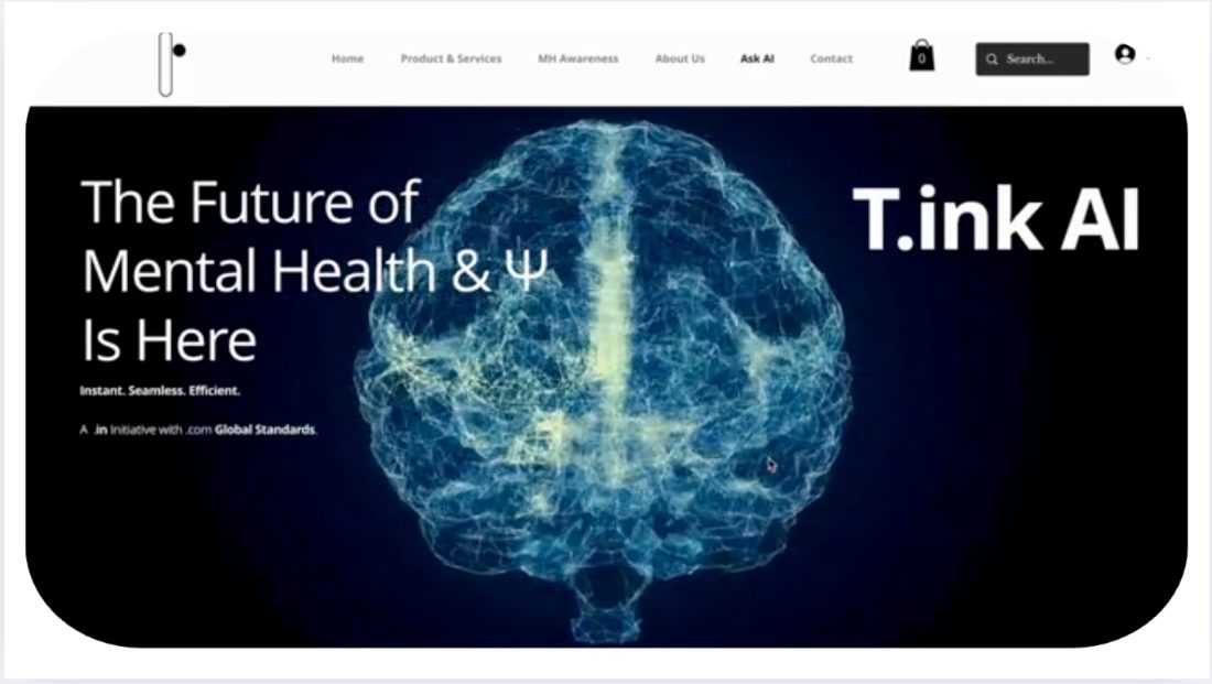 The T.ink AI website hero — a glowing neural brain